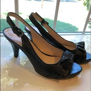 Black leather Franco Sarto sling back heels